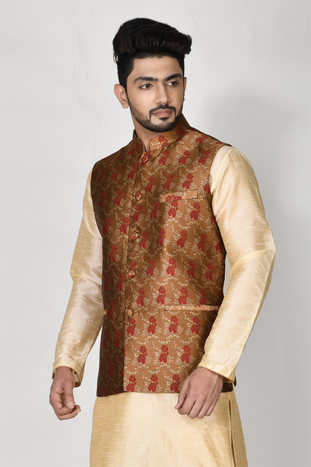 Brown Colour Jacquard Fabric Digital Printed Jacket