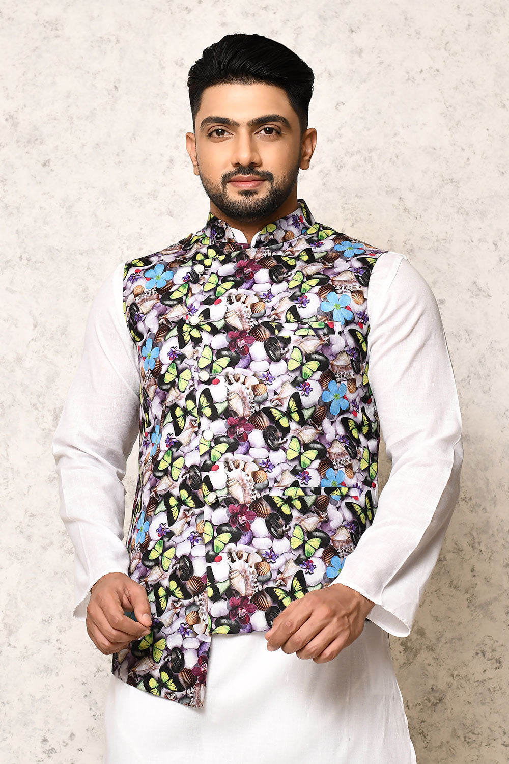 Multicolour Colour Art Silk Fabric With Digital Printed Nehru Jacket