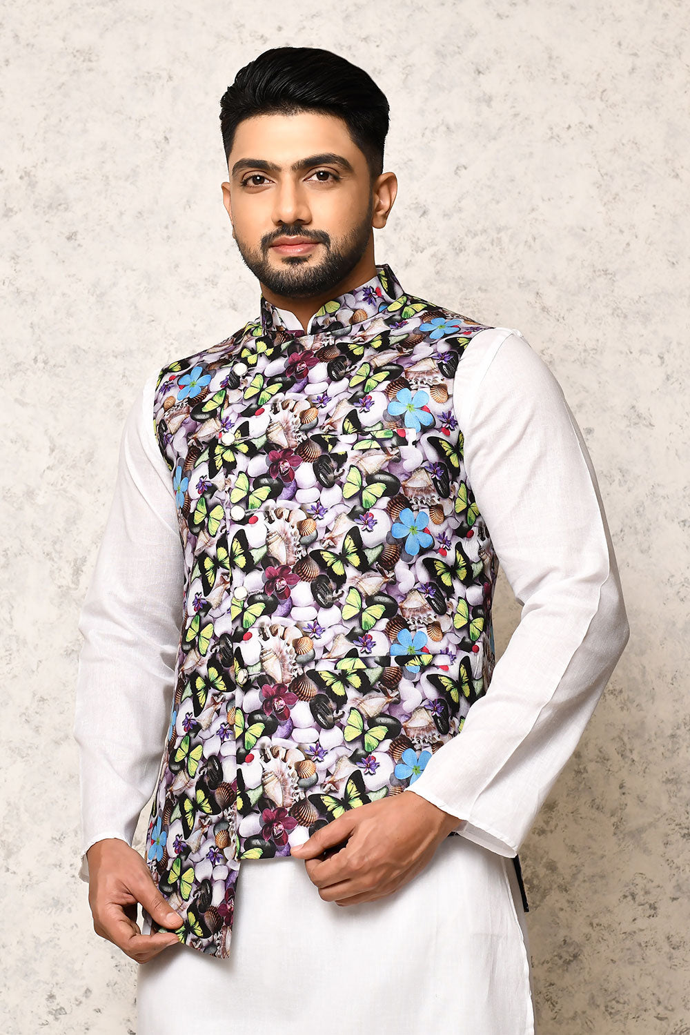 Multicolour Colour Art Silk Fabric With Digital Printed Nehru Jacket