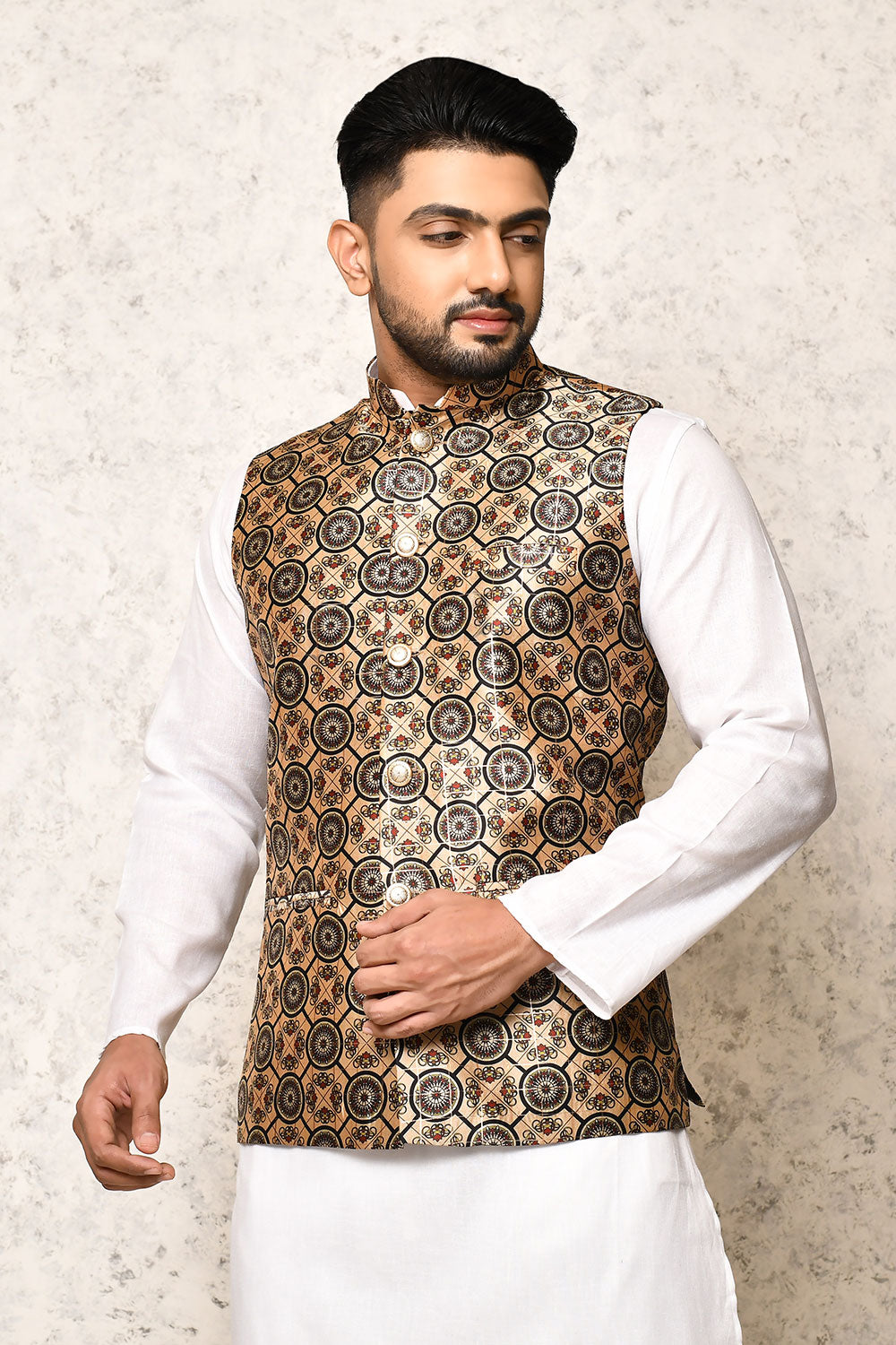 Multicolour Colour Art Silk Fabric With Digital Printed Nehru Jacket