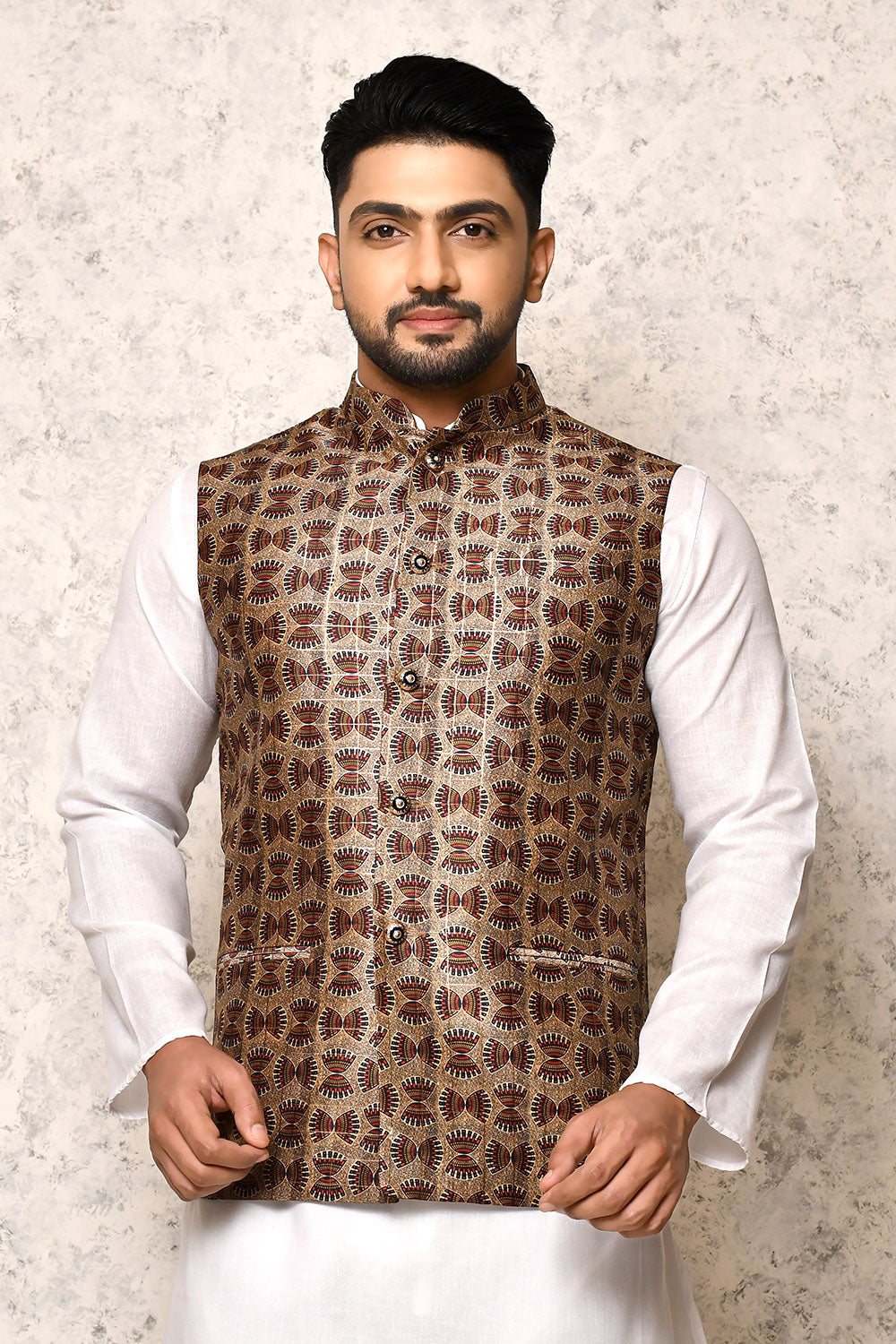 Multicolour Colour Art Silk Fabric With Digital Printed Nehru Jacket