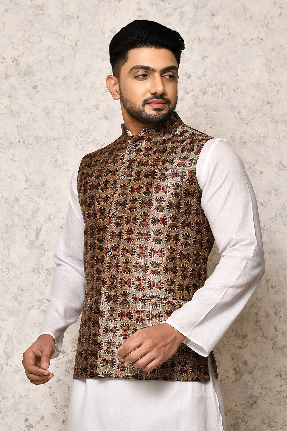 Multicolour Colour Art Silk Fabric With Digital Printed Nehru Jacket