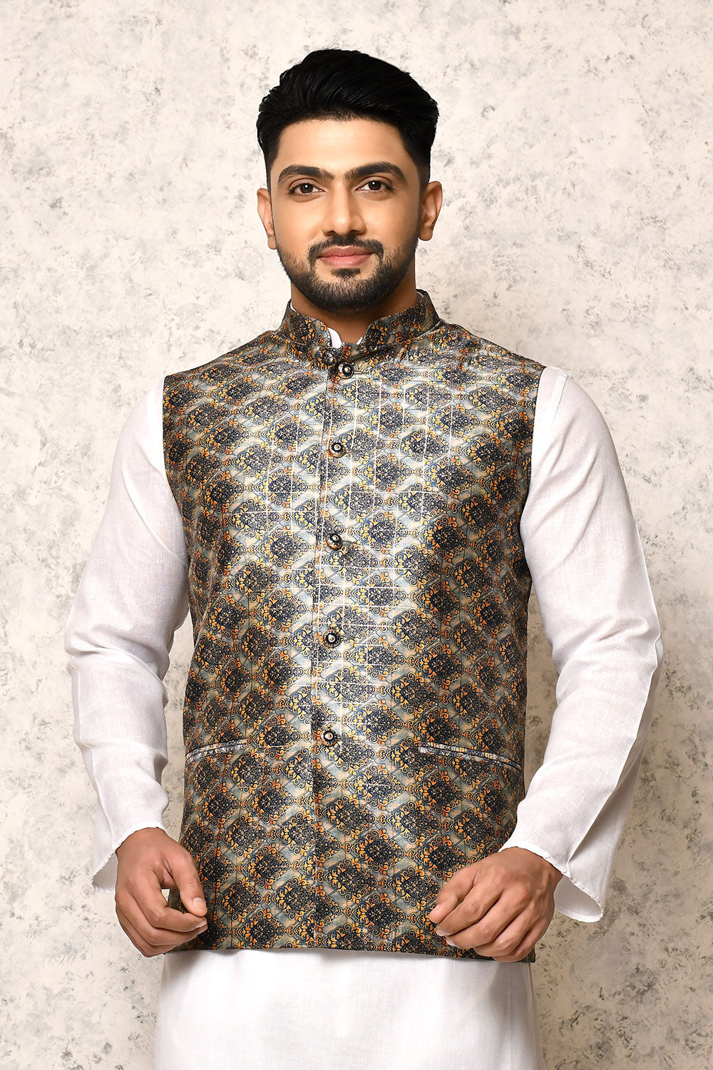 Multicolour Colour Art Silk Fabric With Digital Printed Nehru Jacket