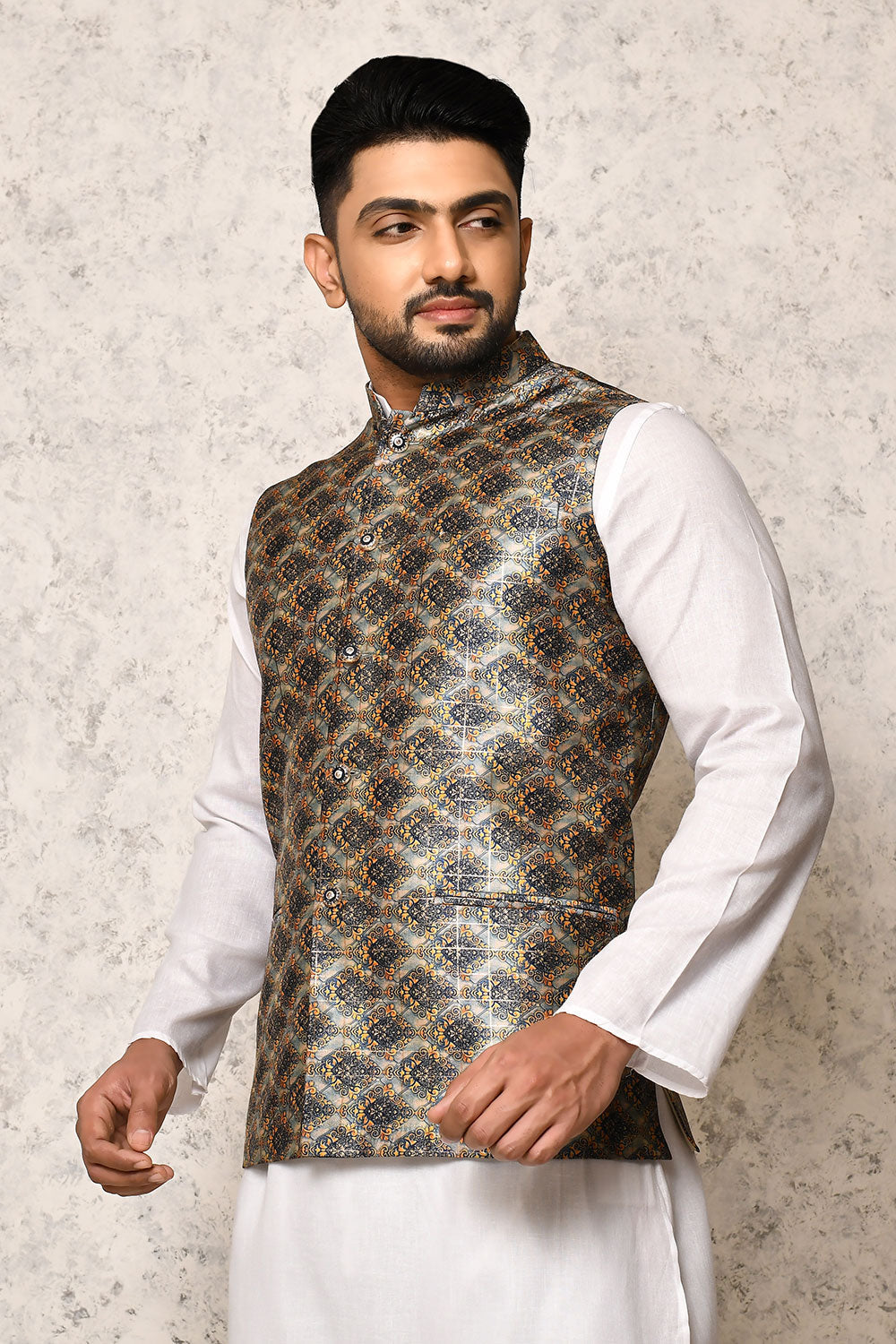 Multicolour Colour Art Silk Fabric With Digital Printed Nehru Jacket