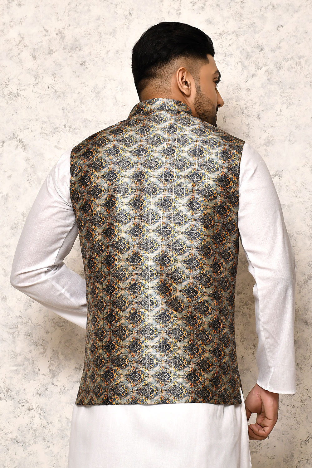 Multicolour Colour Art Silk Fabric With Digital Printed Nehru Jacket