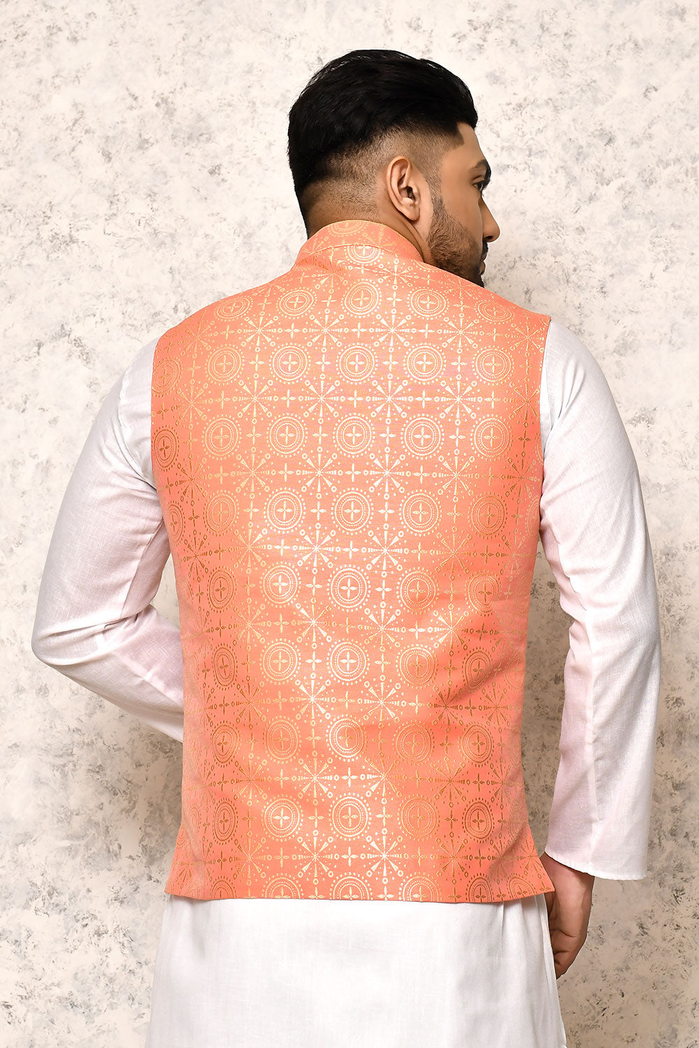 Pink Colour Art Silk Fabric With Digital Printed Nehru Jacket