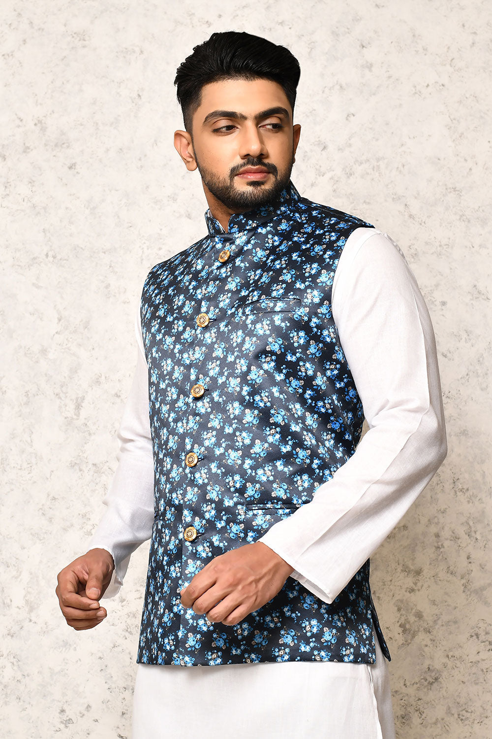 Multicolour Colour Art Silk Fabric With Digital Printed Nehru Jacket