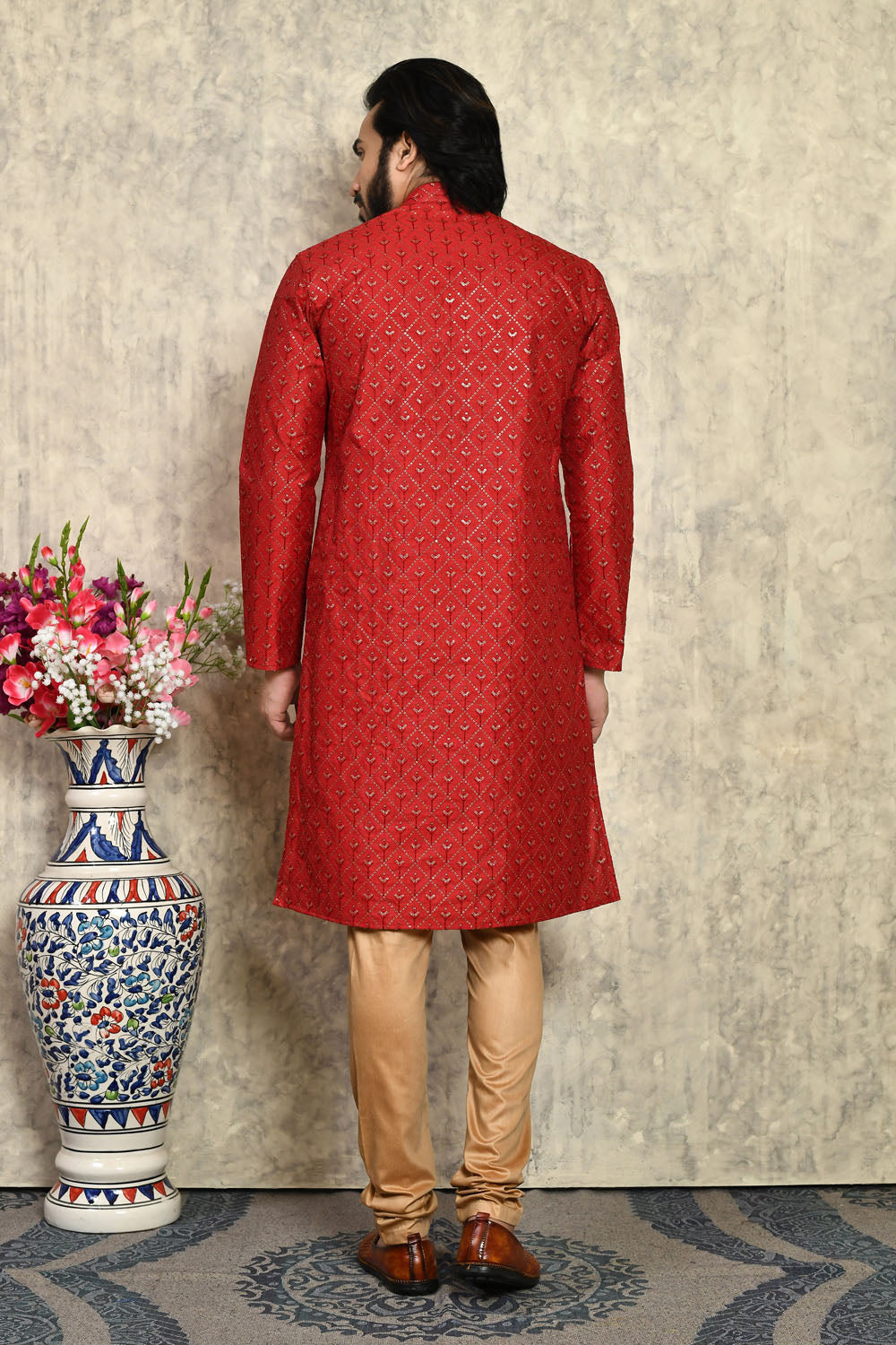 Maroon Colour Art Silk Fabric With Plain Style Kurta Pajama