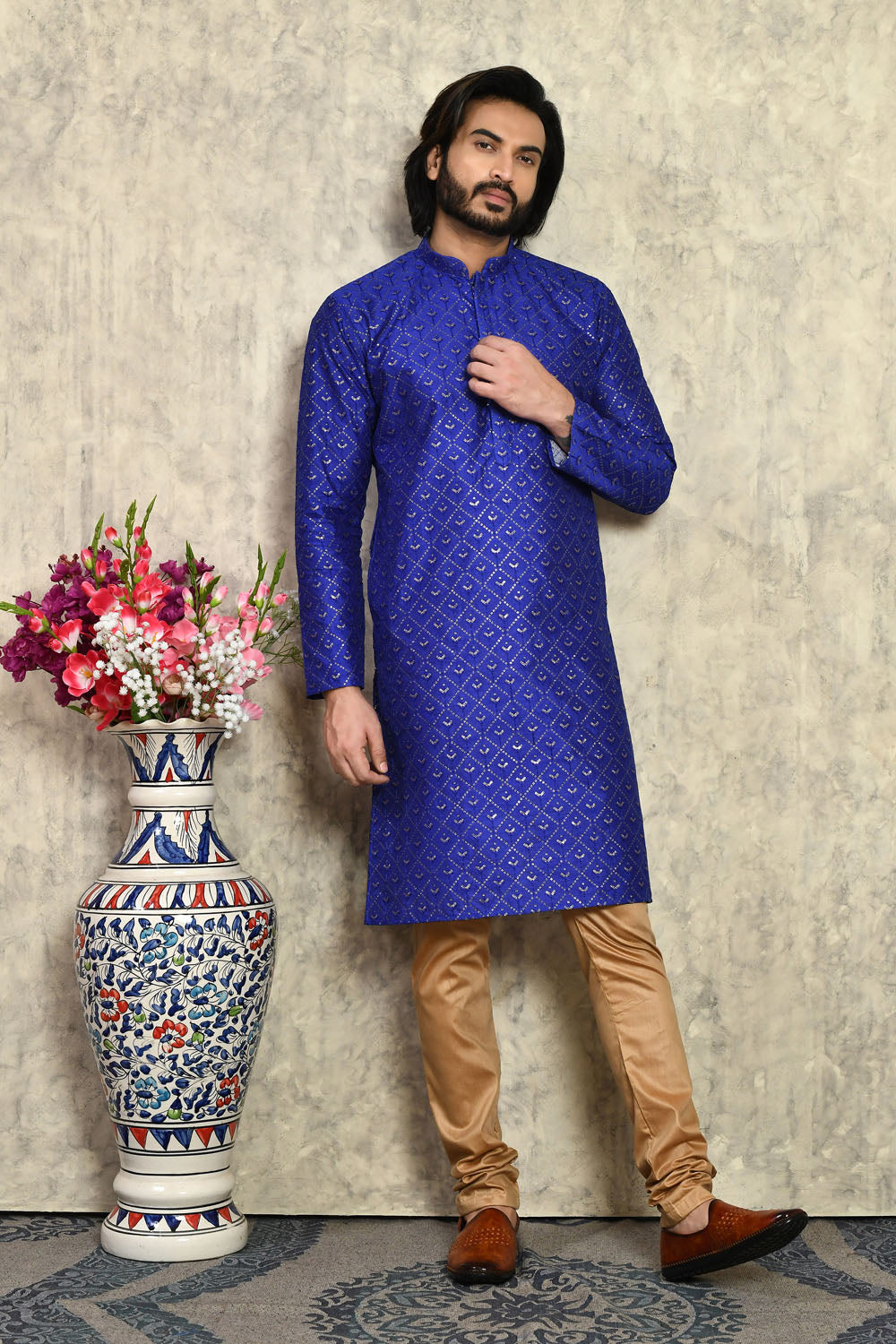 Blue Colour Art Silk Fabric With Plain Style Kurta Pajama