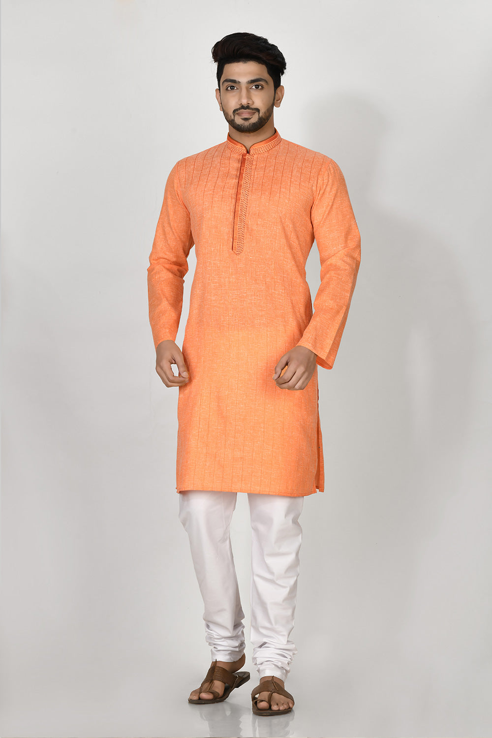 Orange Colour Cotton Fabric Resham Embroidery Kurta Pajama