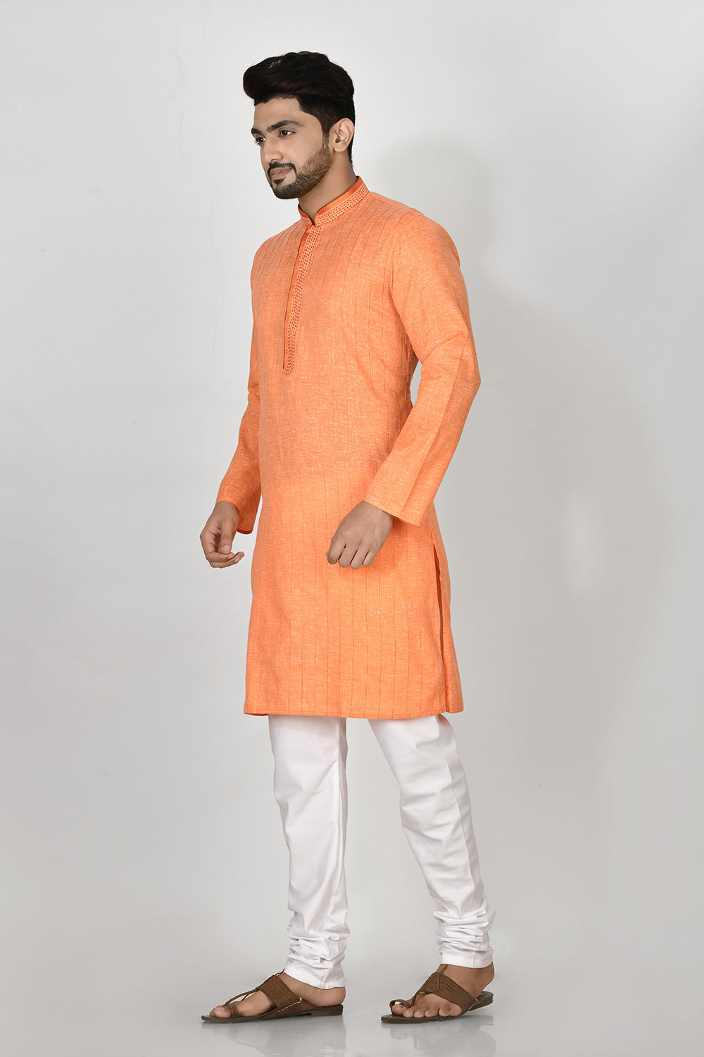 Orange Colour Cotton Fabric Resham Embroidery Kurta Pajama