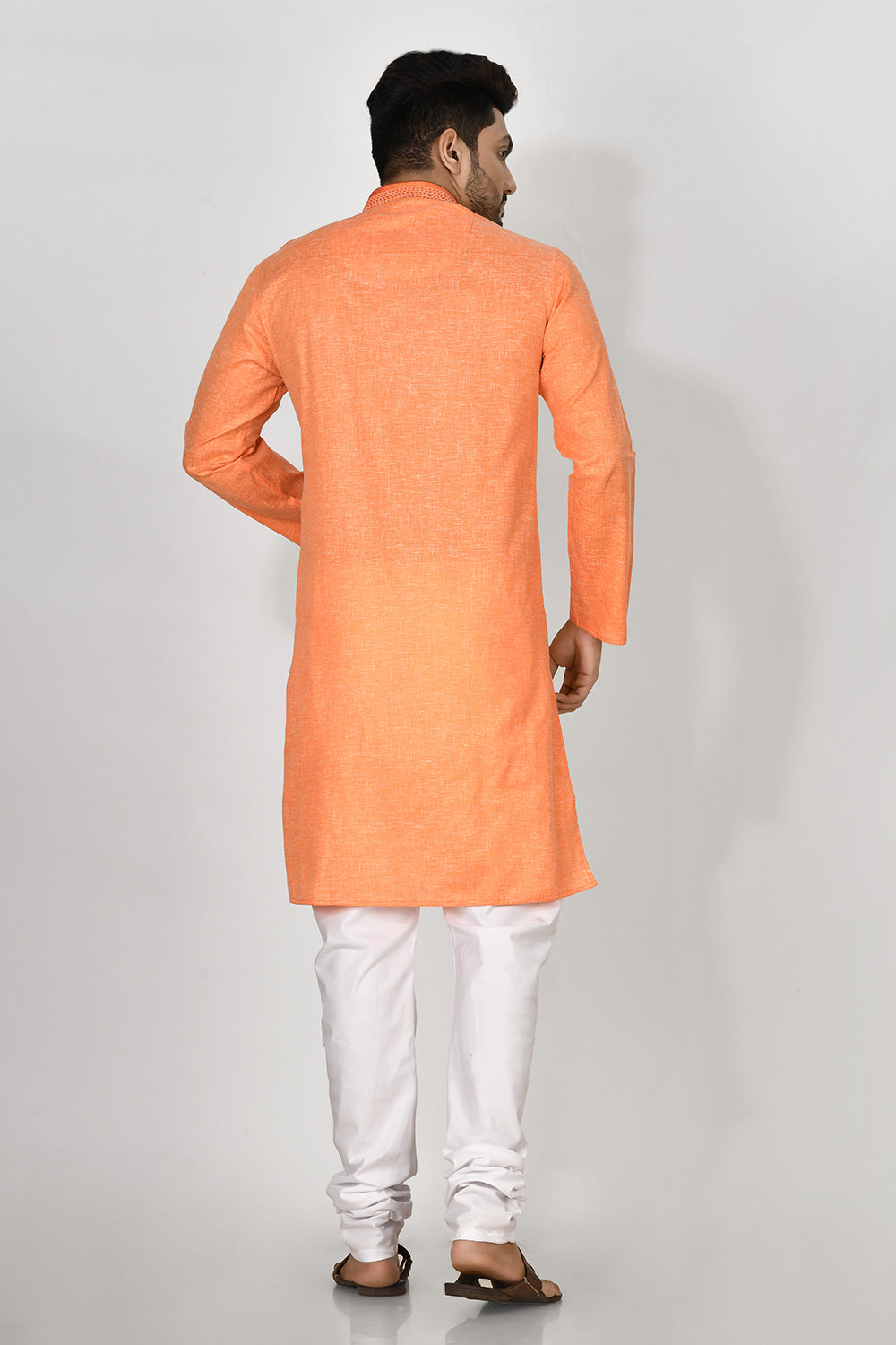 Orange Colour Cotton Fabric Resham Embroidery Kurta Pajama