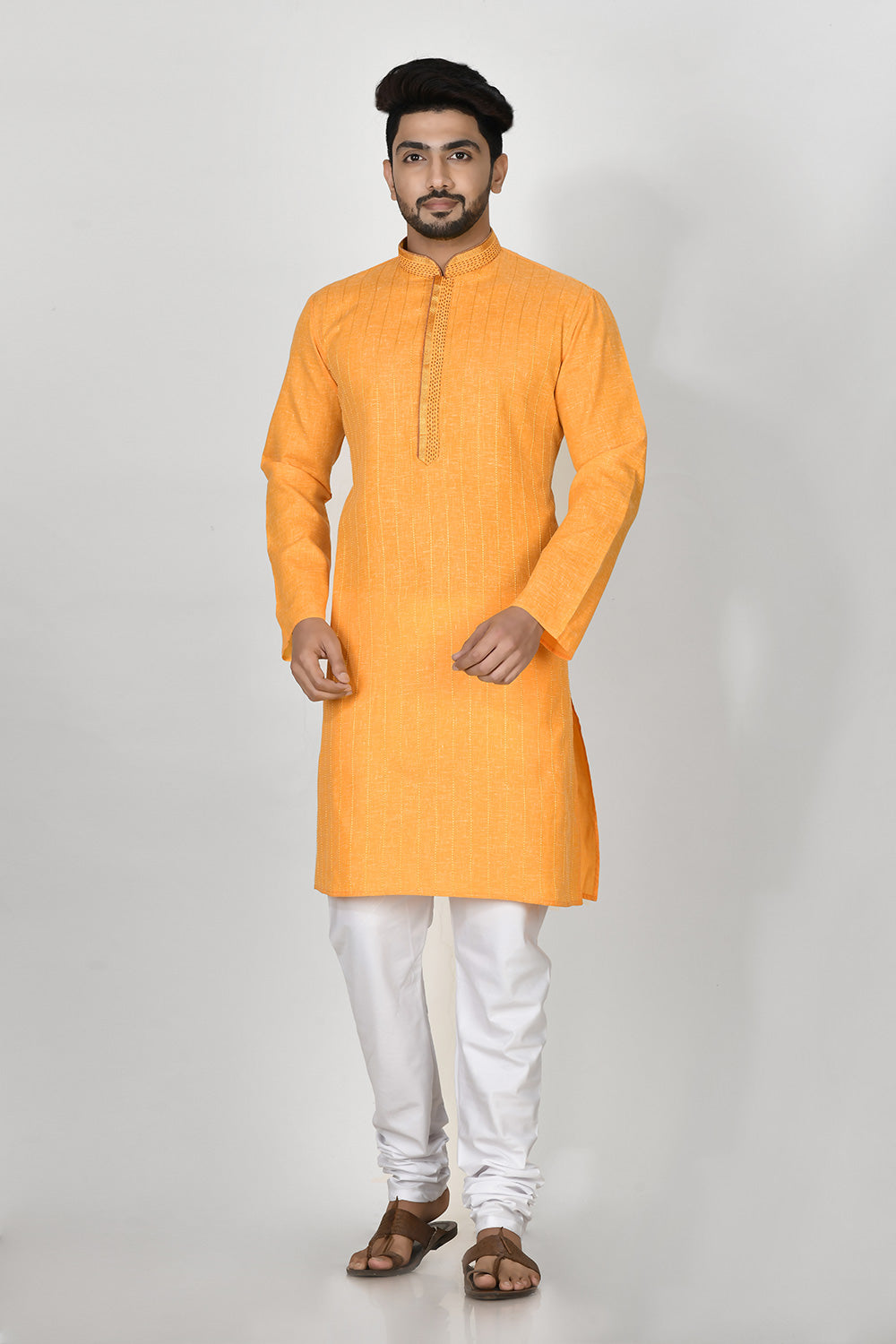 Yellow Colour Cotton Fabric Resham Embroidery Kurta Pajama