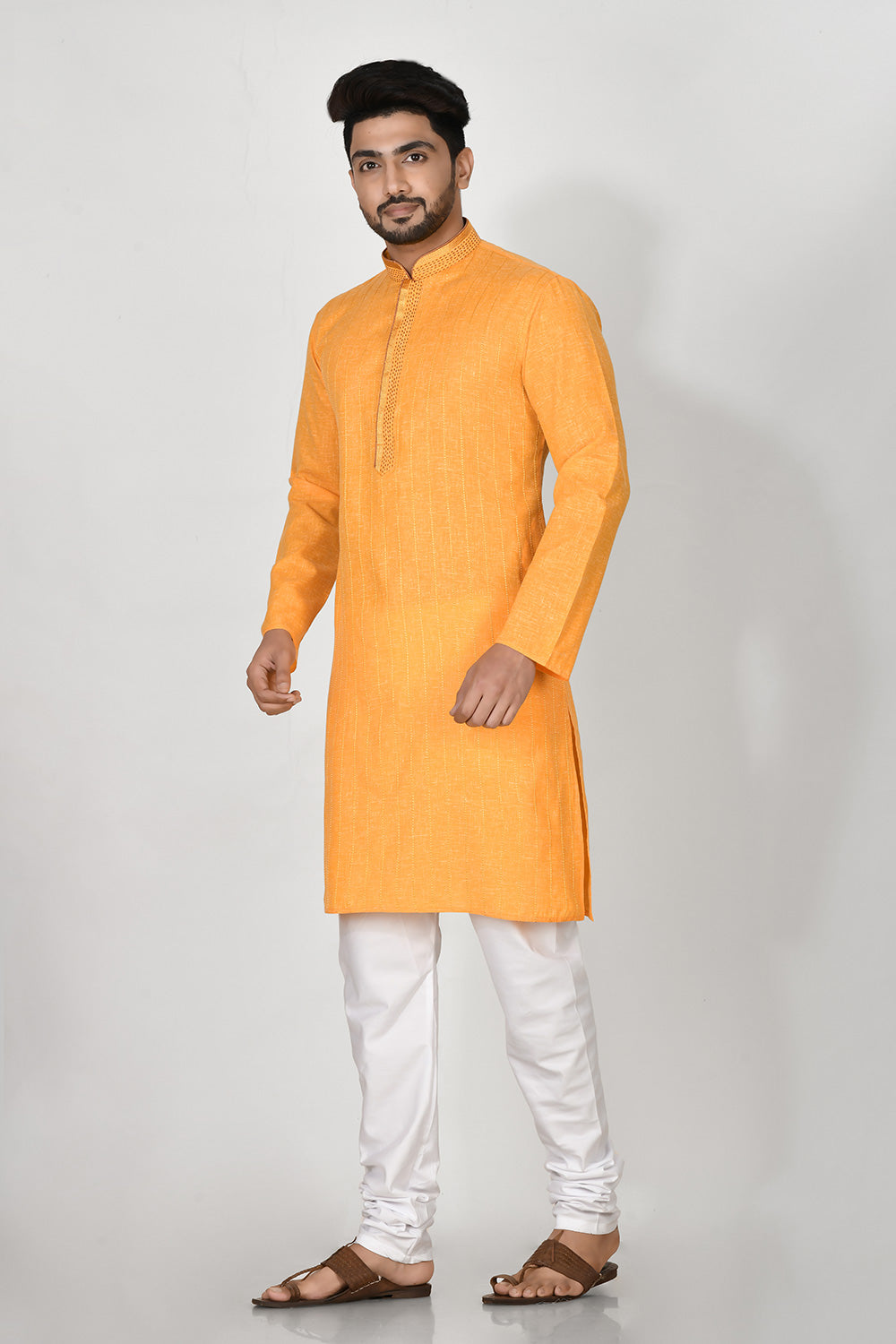 Yellow Colour Cotton Fabric Resham Embroidery Kurta Pajama