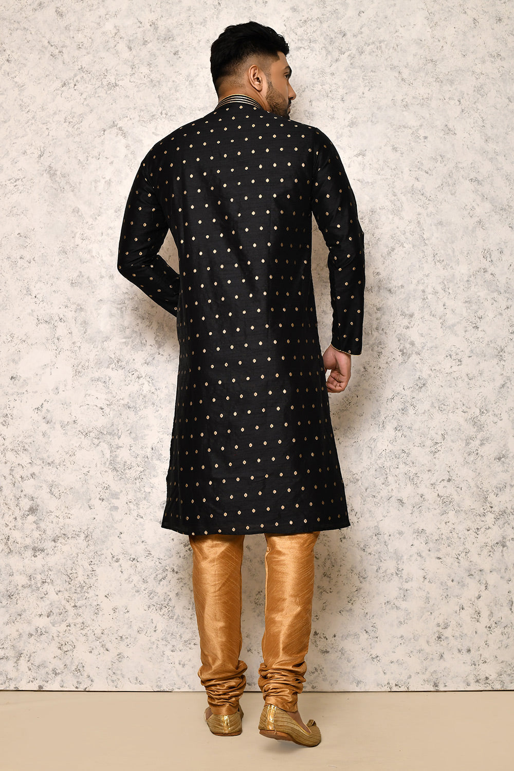 Black Colour Art Silk Fabric Thread Work Kurta Pajama