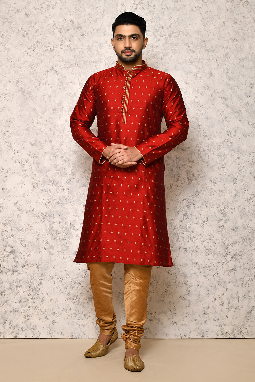 Maroon Colour Art Silk Fabric Thread Work Kurta Pajama