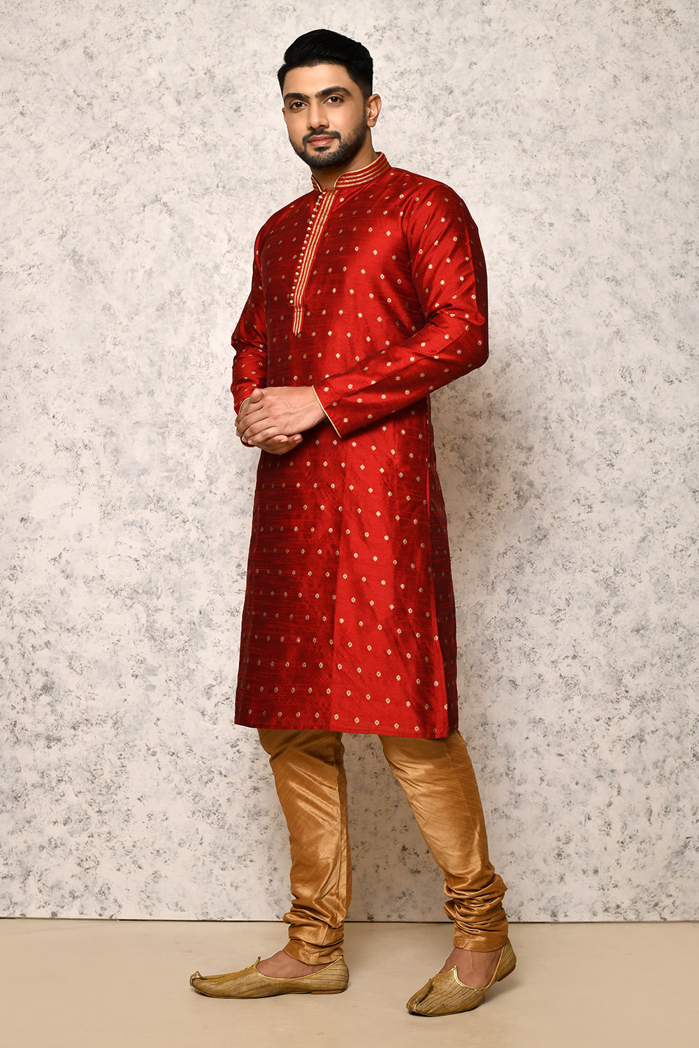 Maroon Colour Art Silk Fabric Thread Work Kurta Pajama