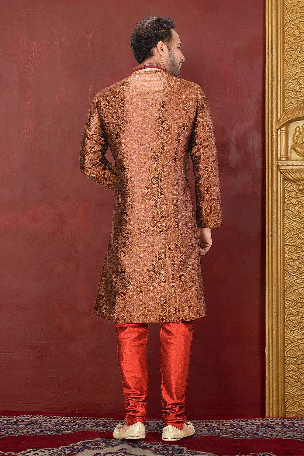 Brown Colour Jacquard Fabric With Thread Work Kurta Pajama