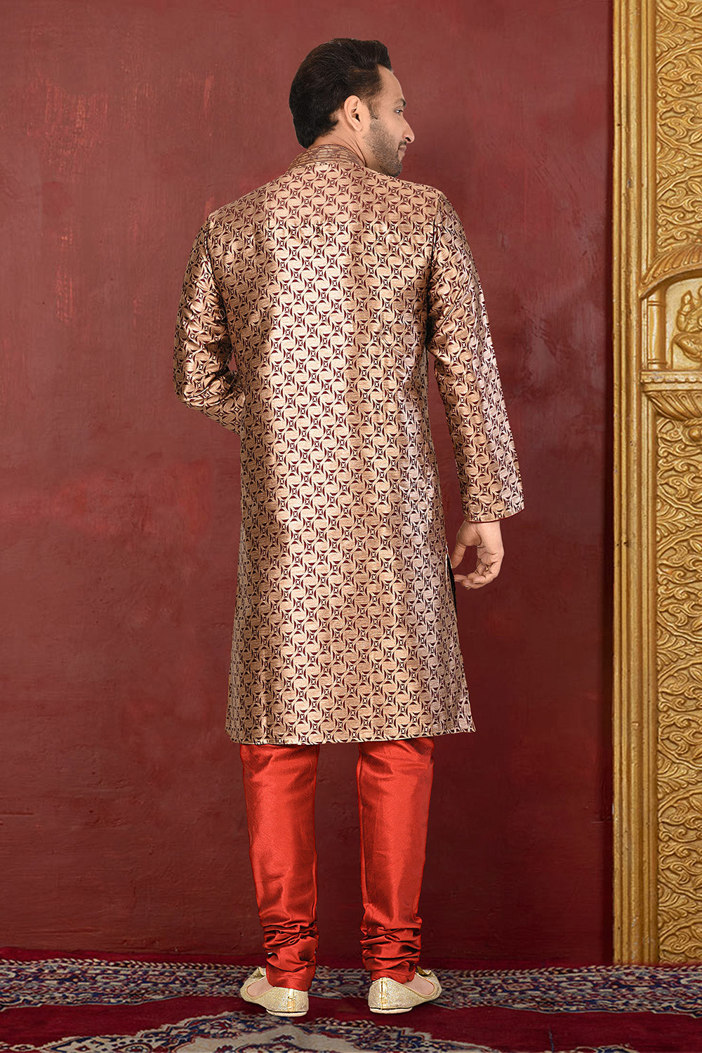 Brown Colour Jacquard Fabric With Thread Work Kurta Pajama