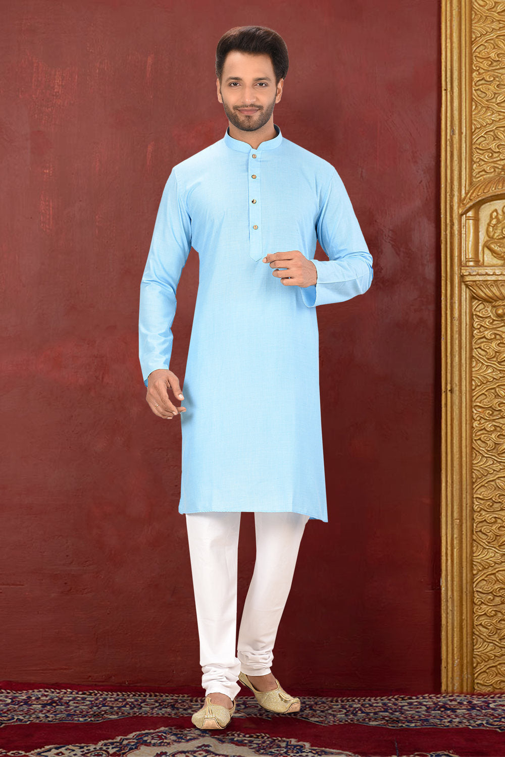 Sky Blue Colour Maslin Fabric Plain Kurta Pajama