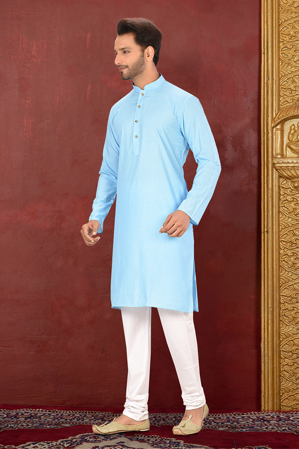 Sky Blue Colour Maslin Fabric Plain Kurta Pajama