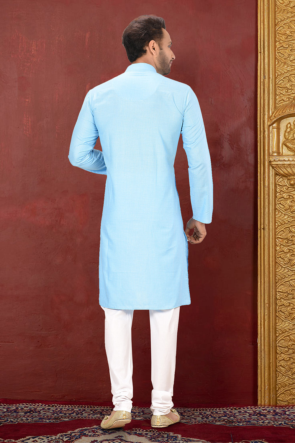 Sky Blue Colour Maslin Fabric Plain Kurta Pajama