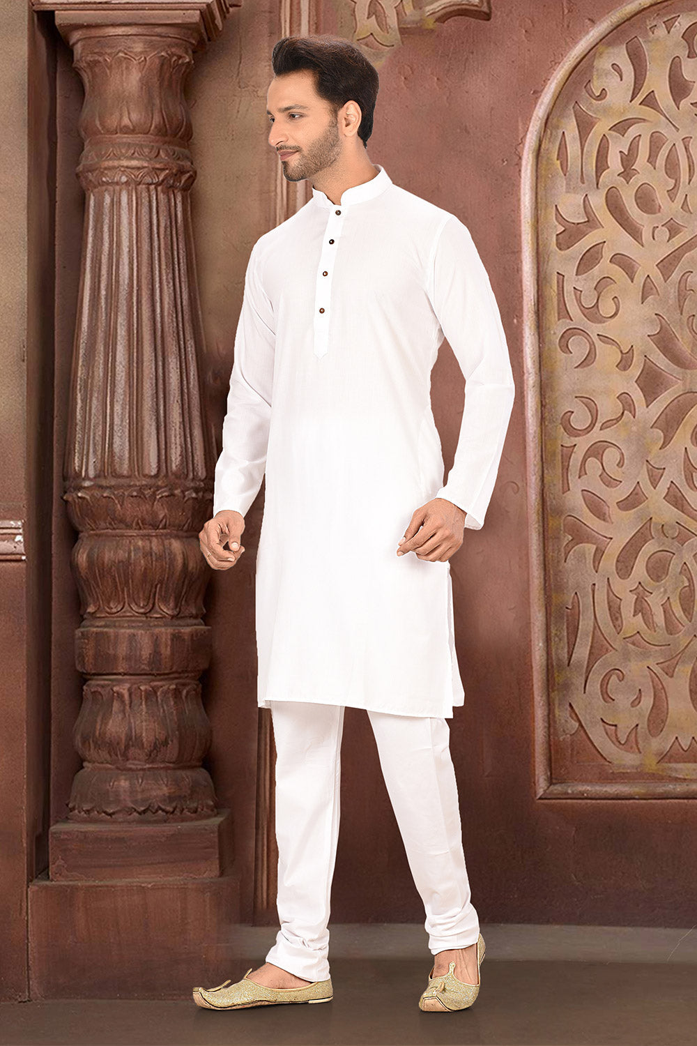 White Colour Maslin Fabric Plain Kurta Pajama