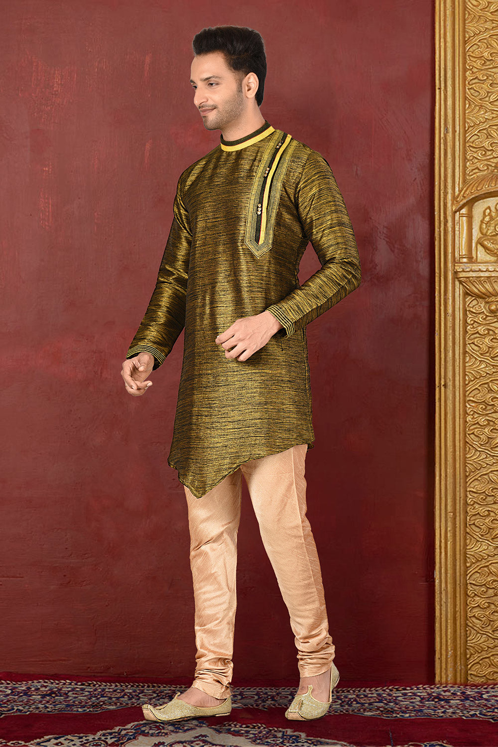 Multicolour Colour Silk Fabric With Thread Work Kurta Pajama