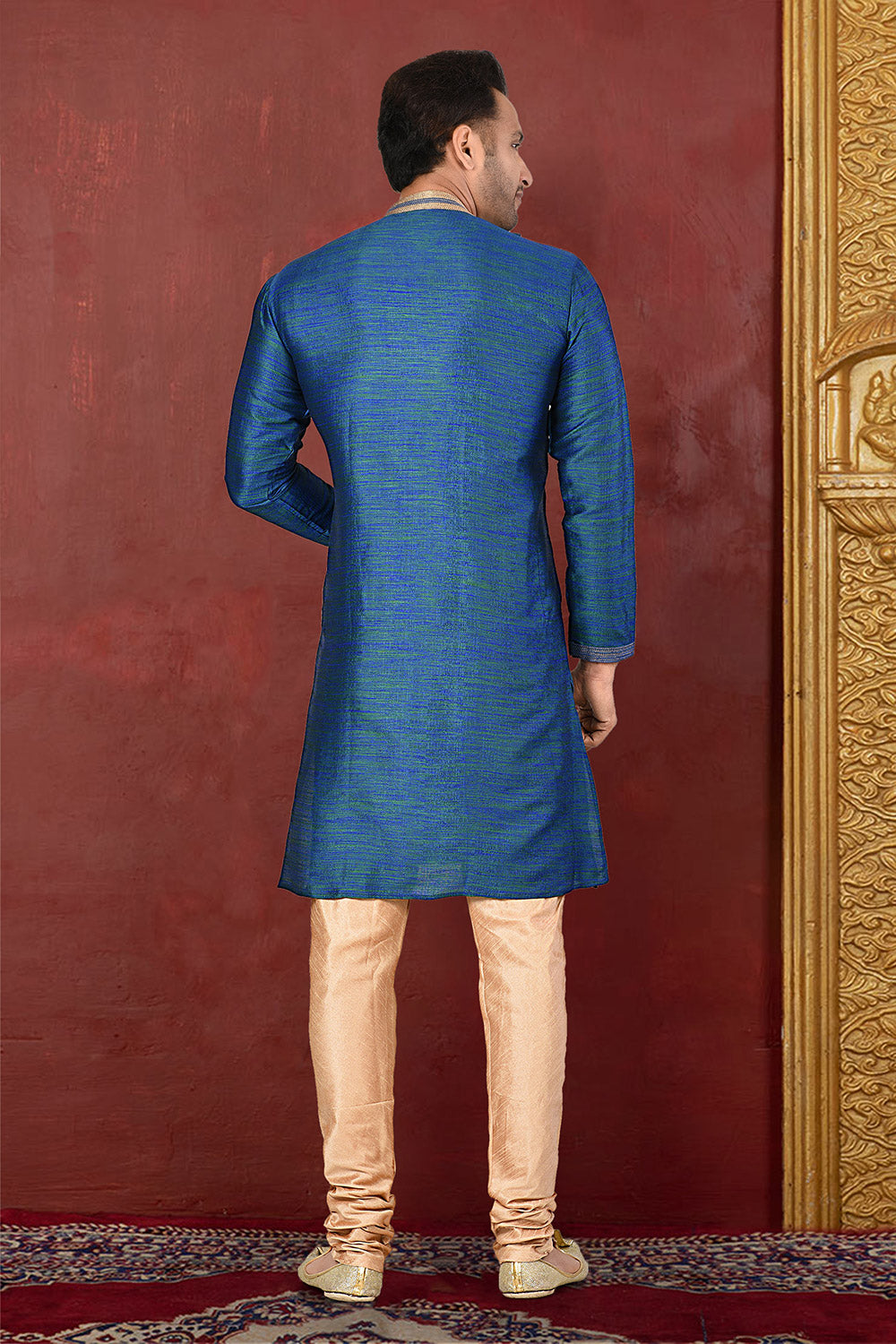 Blue Colour Silk Fabric With Thread Work Kurta Pajama