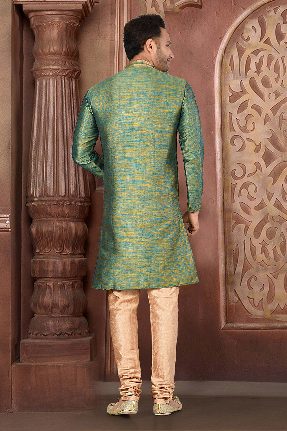 Pastel Colour Silk Fabric With Thread Work Kurta Pajama