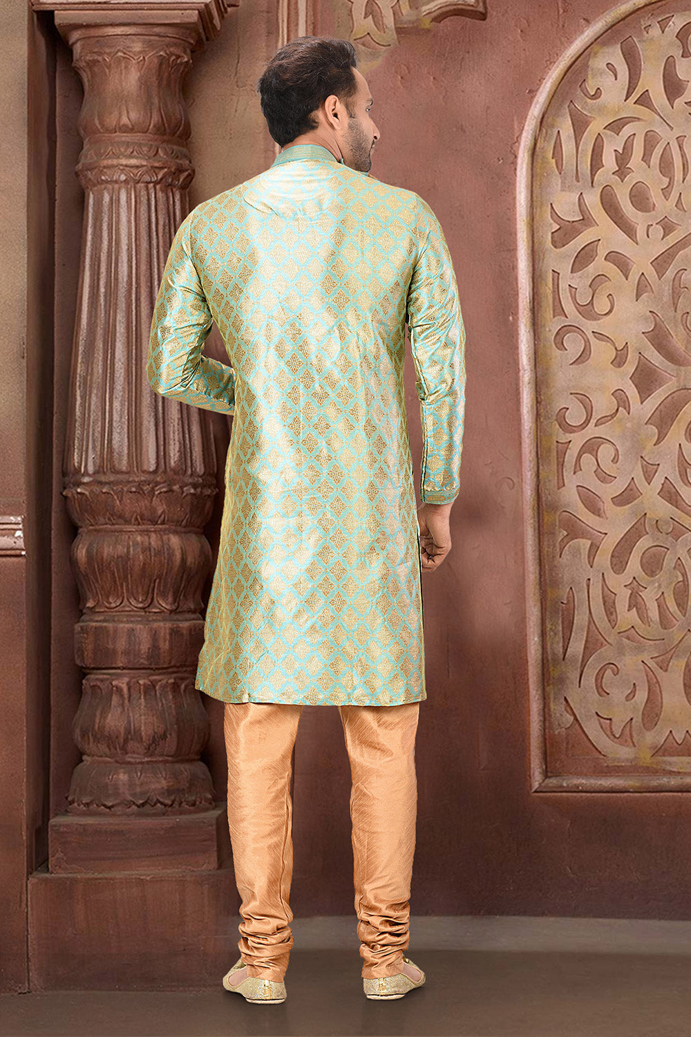 Pastel Colour Silk Fabric With Thread Work Kurta Pajama