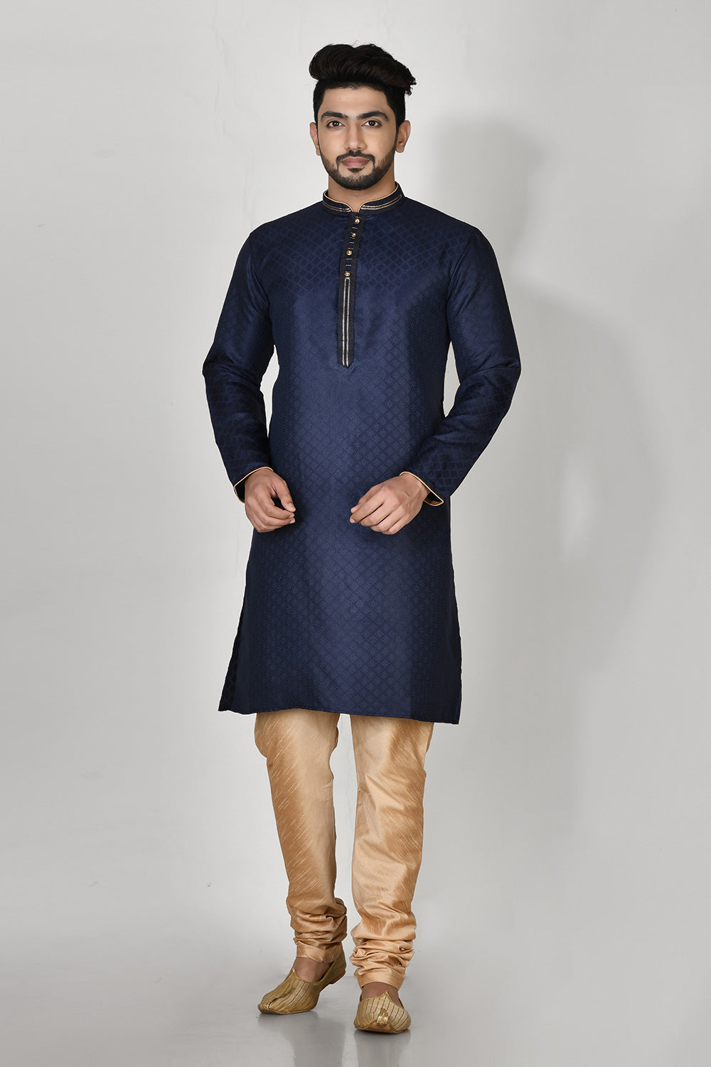 Navy Blue Colour Art Silk Fabric Machine Embroidery Kurta Pajama