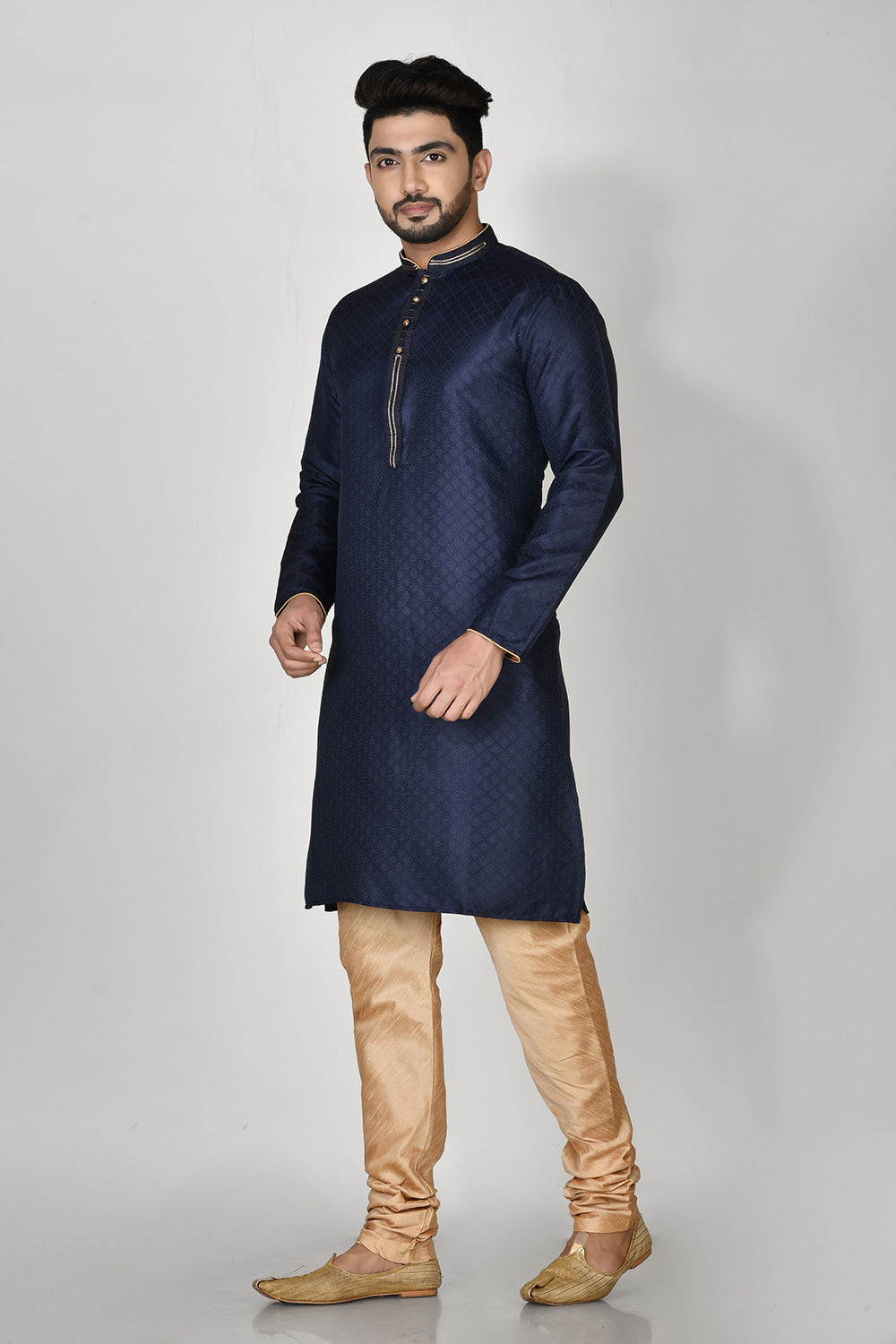 Navy Blue Colour Art Silk Fabric Machine Embroidery Kurta Pajama