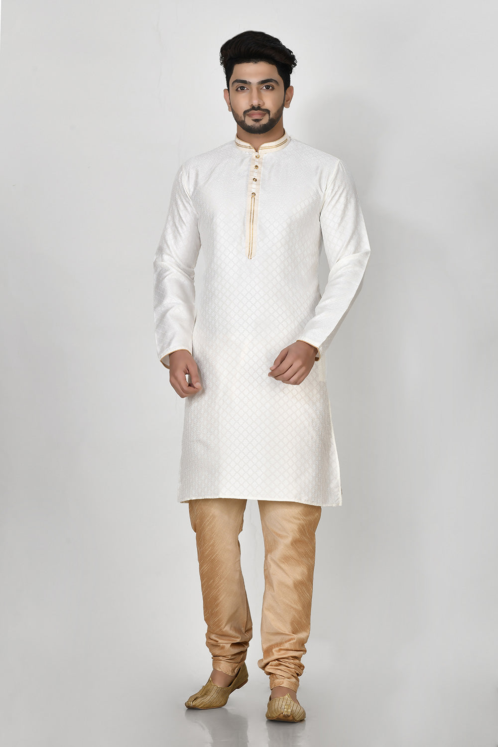 White Colour Art Silk Fabric Resham Embroidery Kurta Pajama