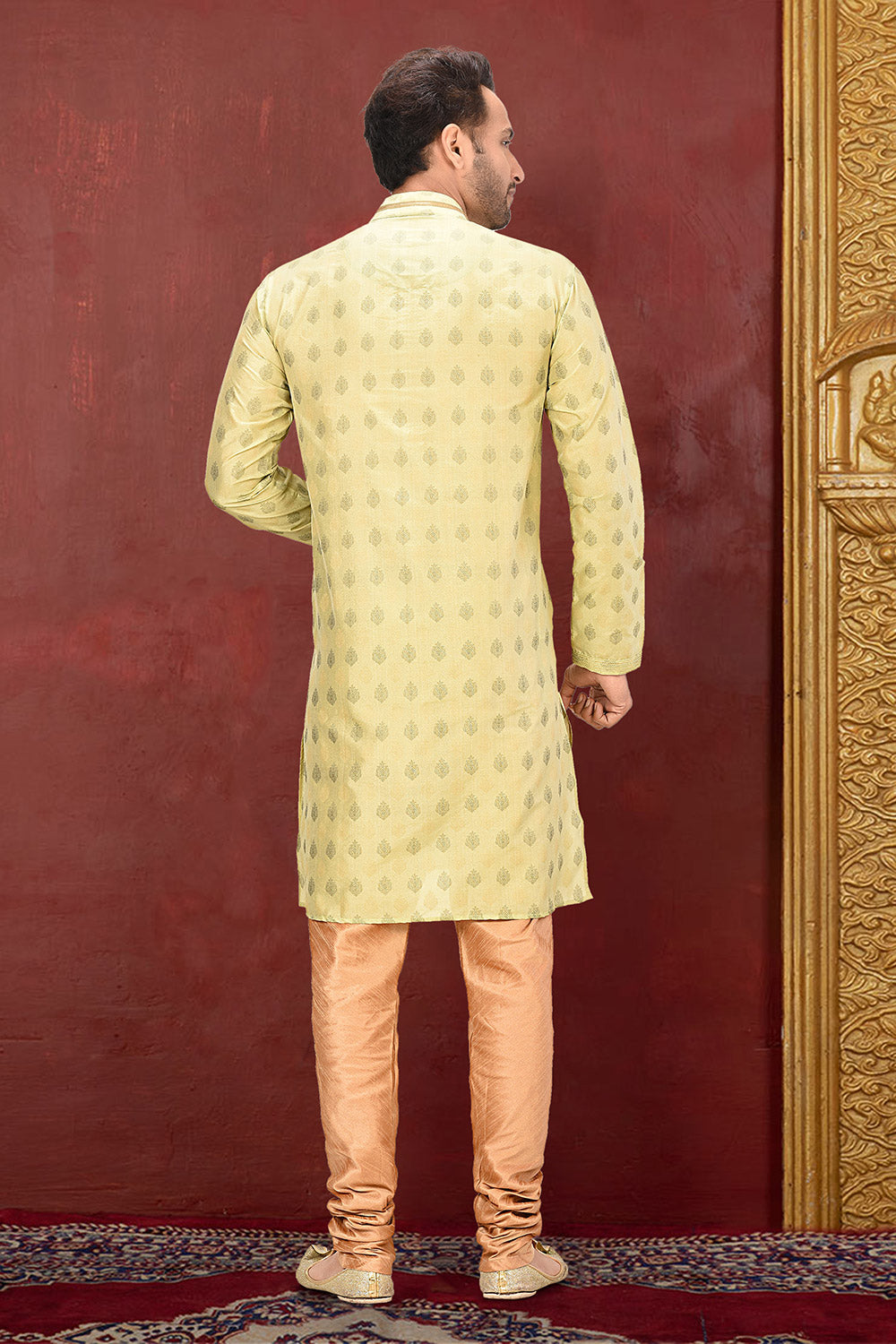 Olive Colour Jacquard Fabric With Thread Work Kurta Pajama