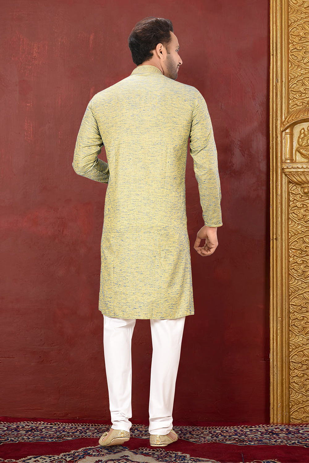 Olive Colour Cotton Silk Fabric With Thread Work Kurta Pajama