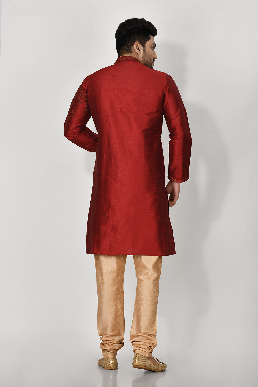 Maroon Colour Dupion Silk Fabric Resham Embroidery Kurta Pajama