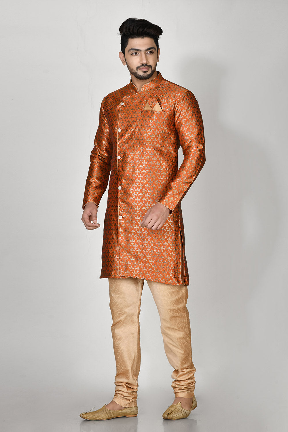 Orange Colour Jacquard Fabric Printed Kurta Pajama