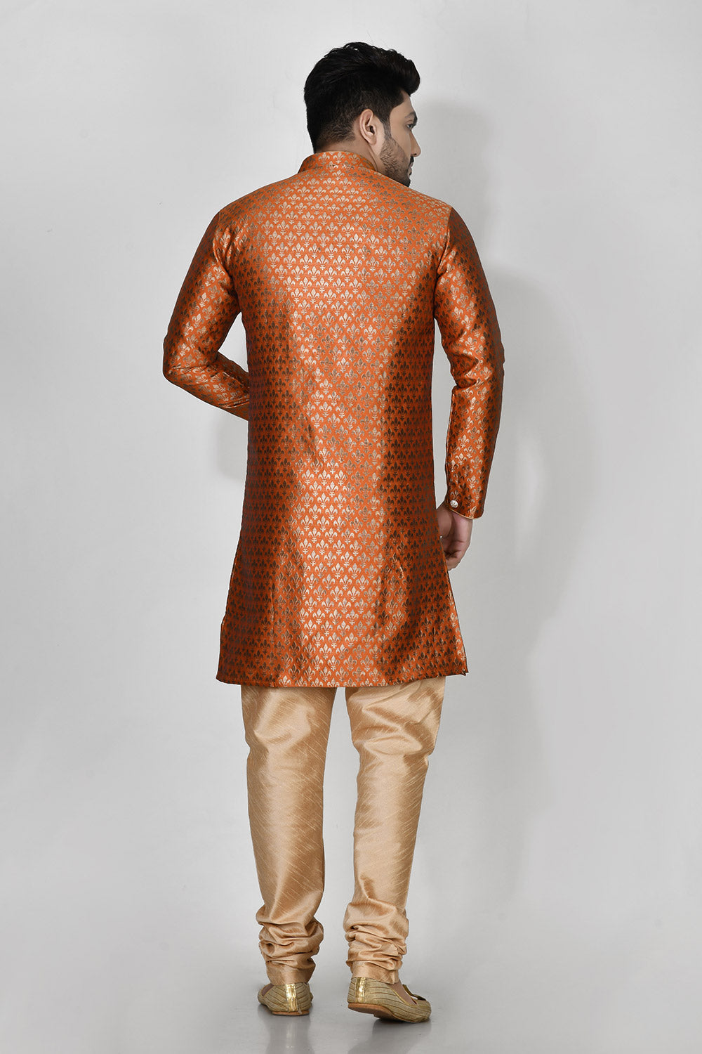 Orange Colour Jacquard Fabric Printed Kurta Pajama