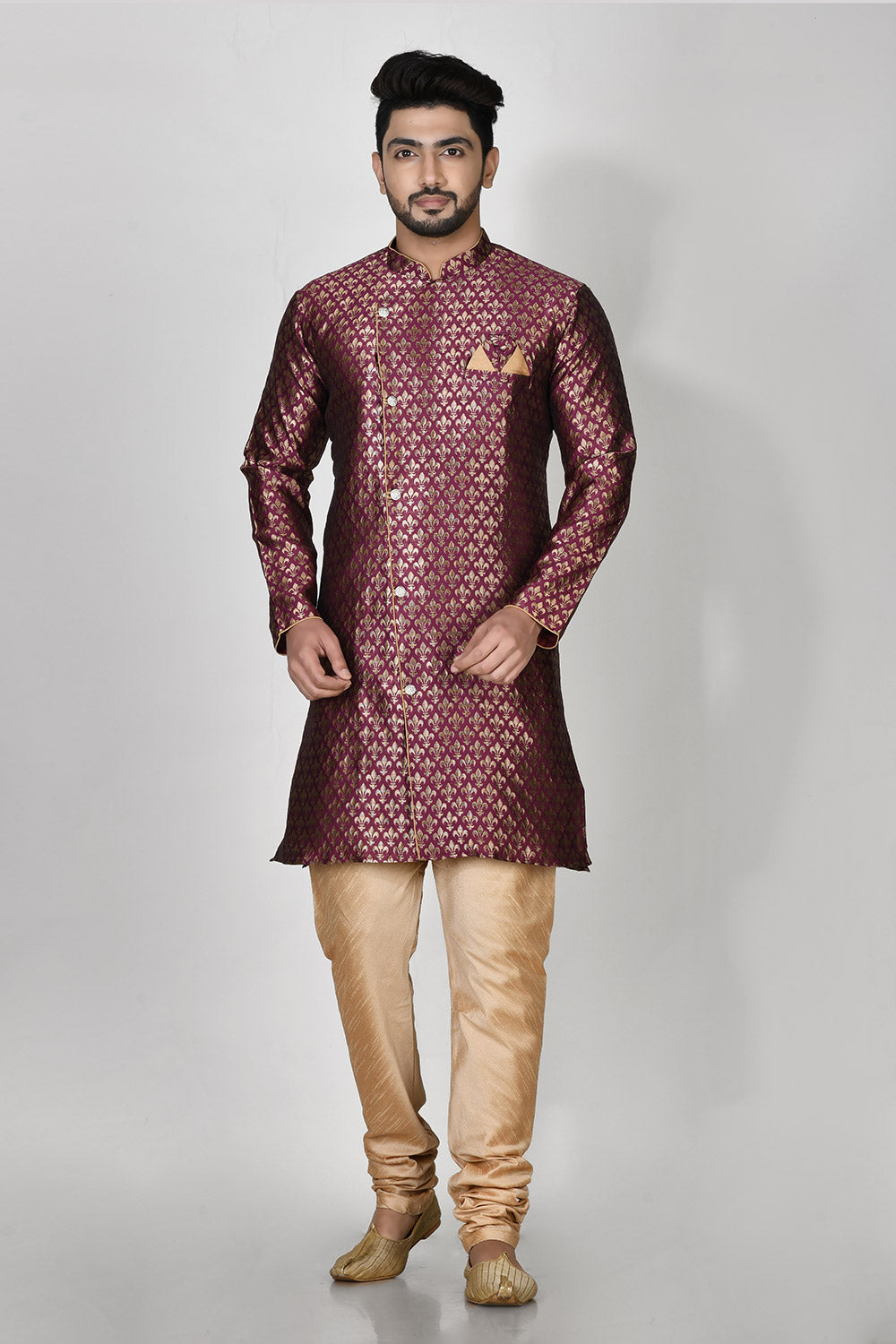 Purple Colour Jacquard Fabric Printed Kurta Pajama