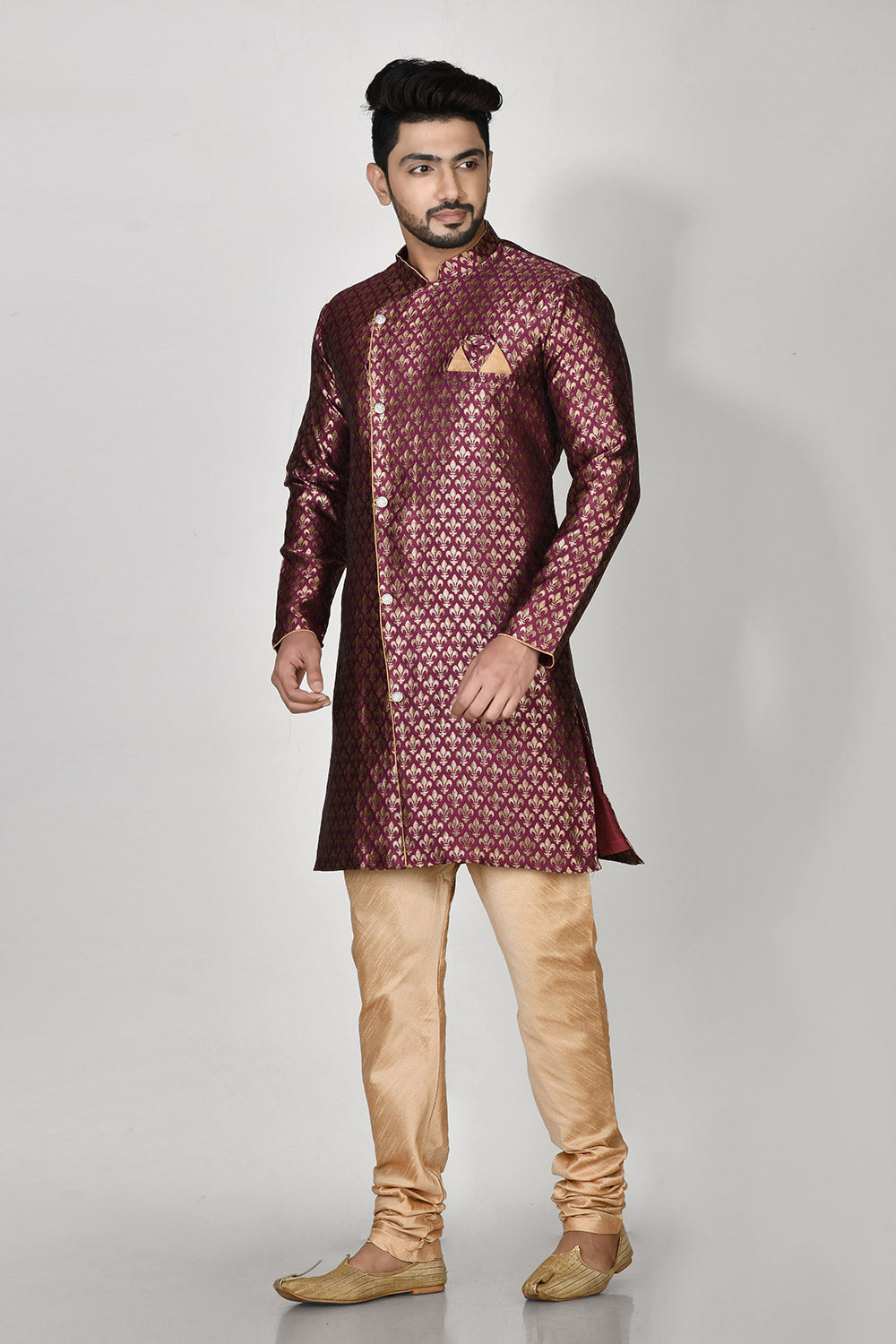 Purple Colour Jacquard Fabric Printed Kurta Pajama