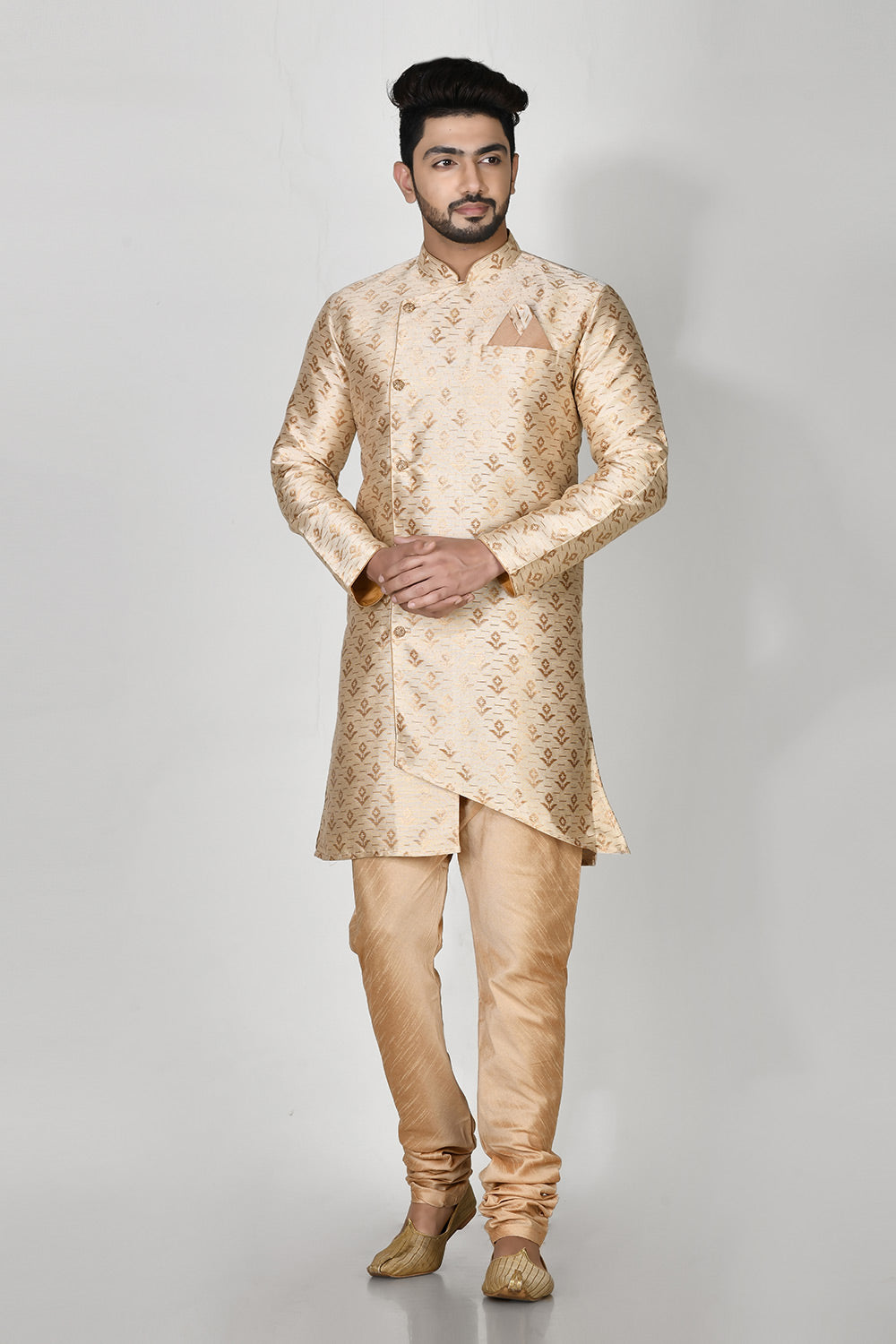 Cream Colour Jacquard Fabric Printed Kurta Pajama