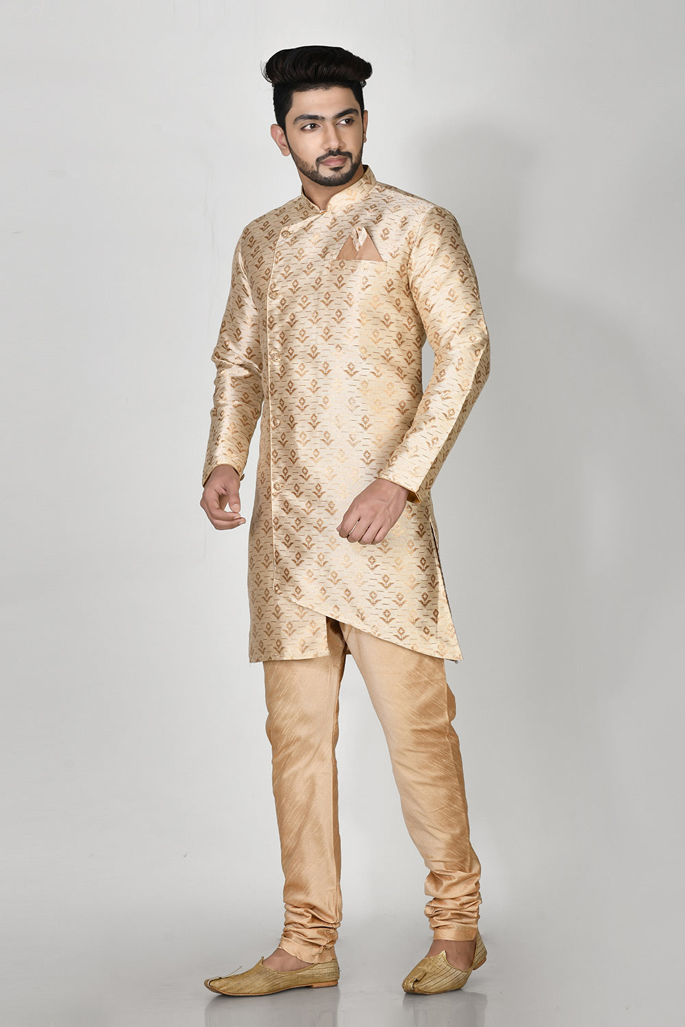 Cream Colour Jacquard Fabric Printed Kurta Pajama