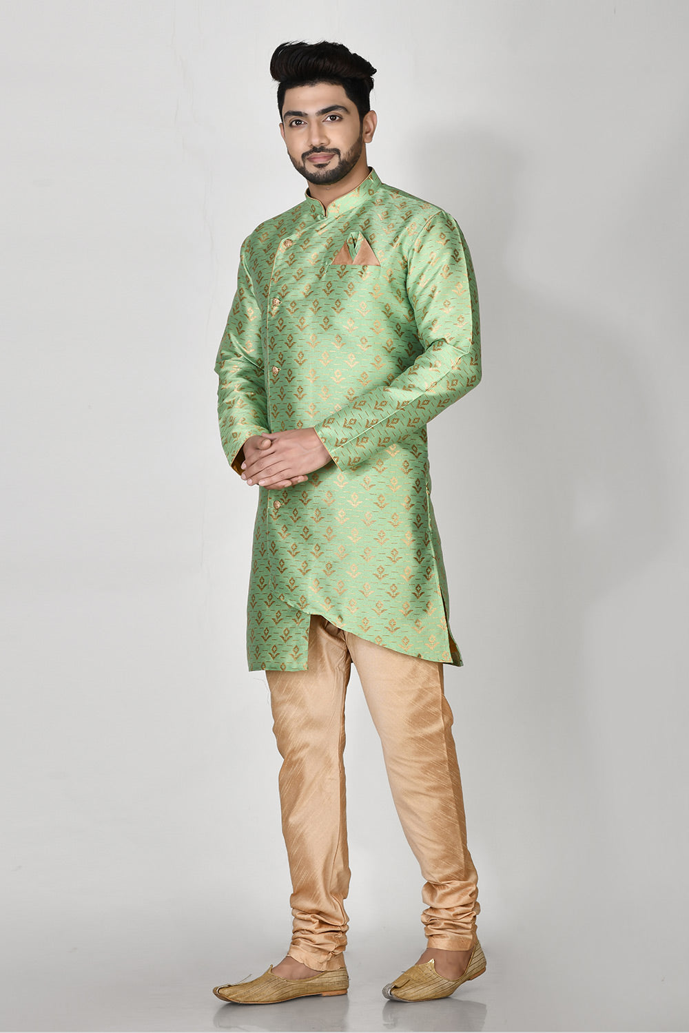 Pista Colour Jacquard Fabric Printed Kurta Pajama