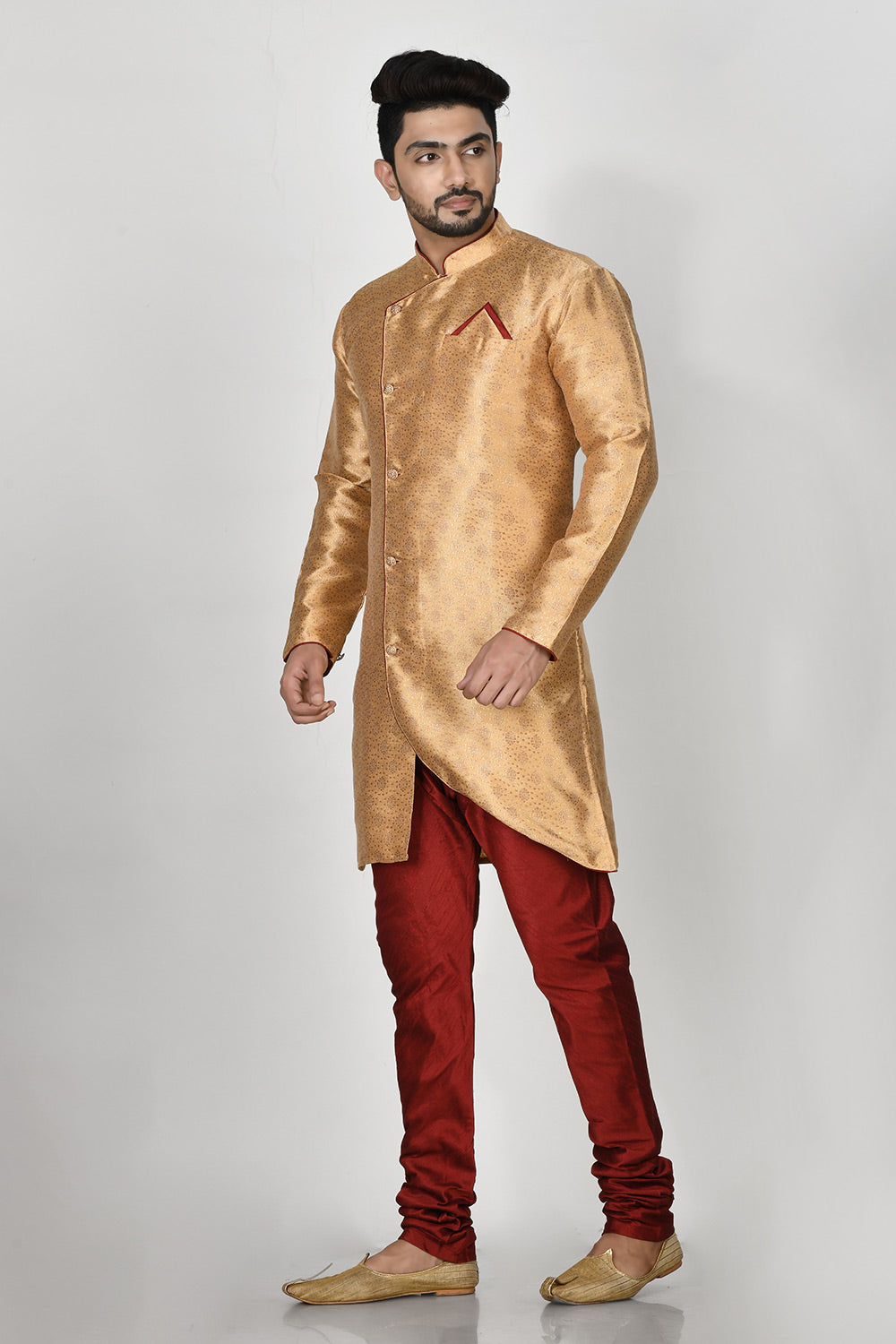 Gold Colour Jacquard Fabric Resham Embroidery Kurta Pajama