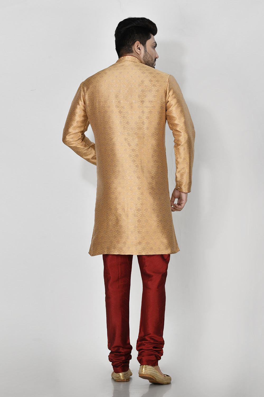 Gold Colour Jacquard Fabric Resham Embroidery Kurta Pajama