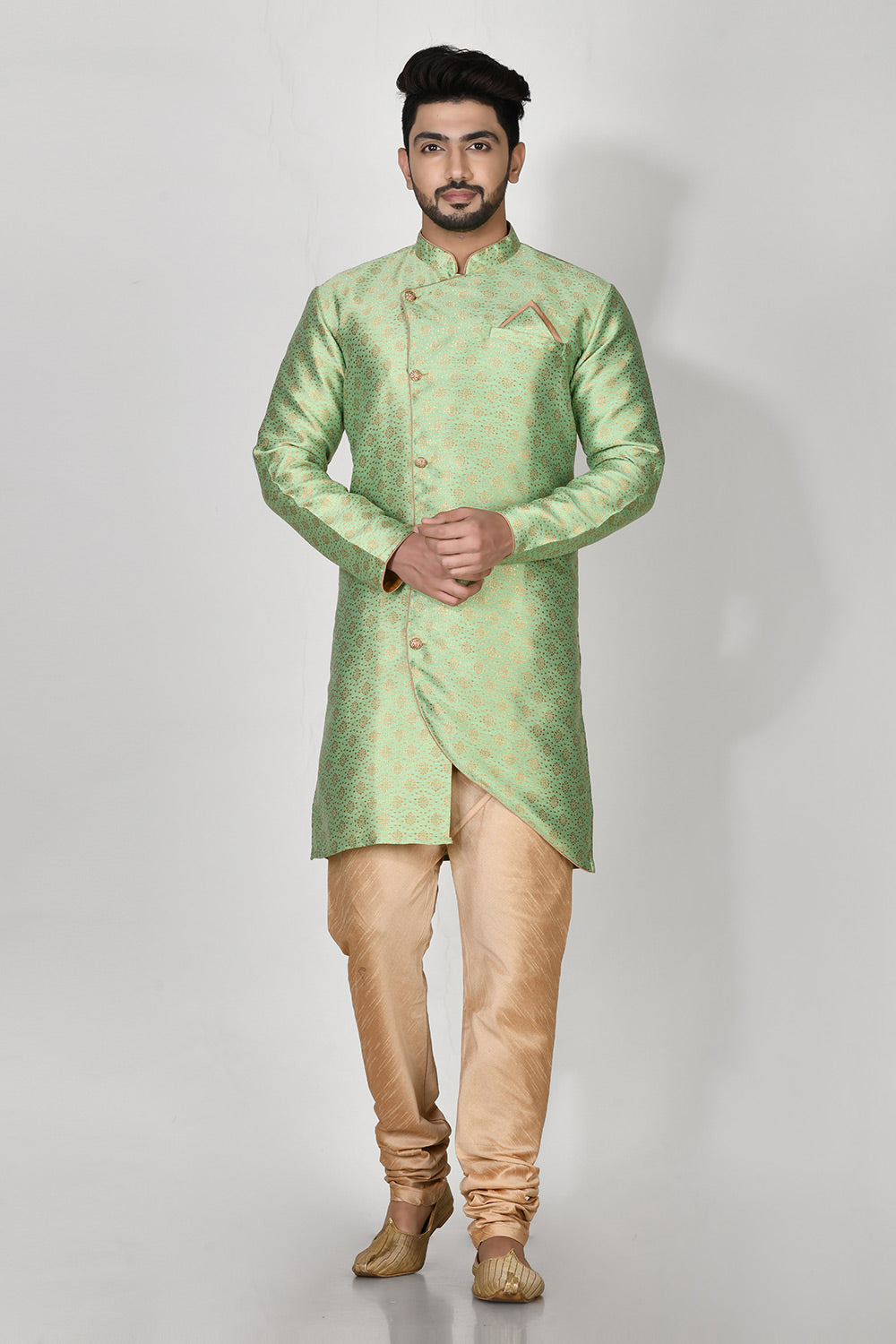 Pista Colour Jacquard Fabric Printed Kurta Pajama