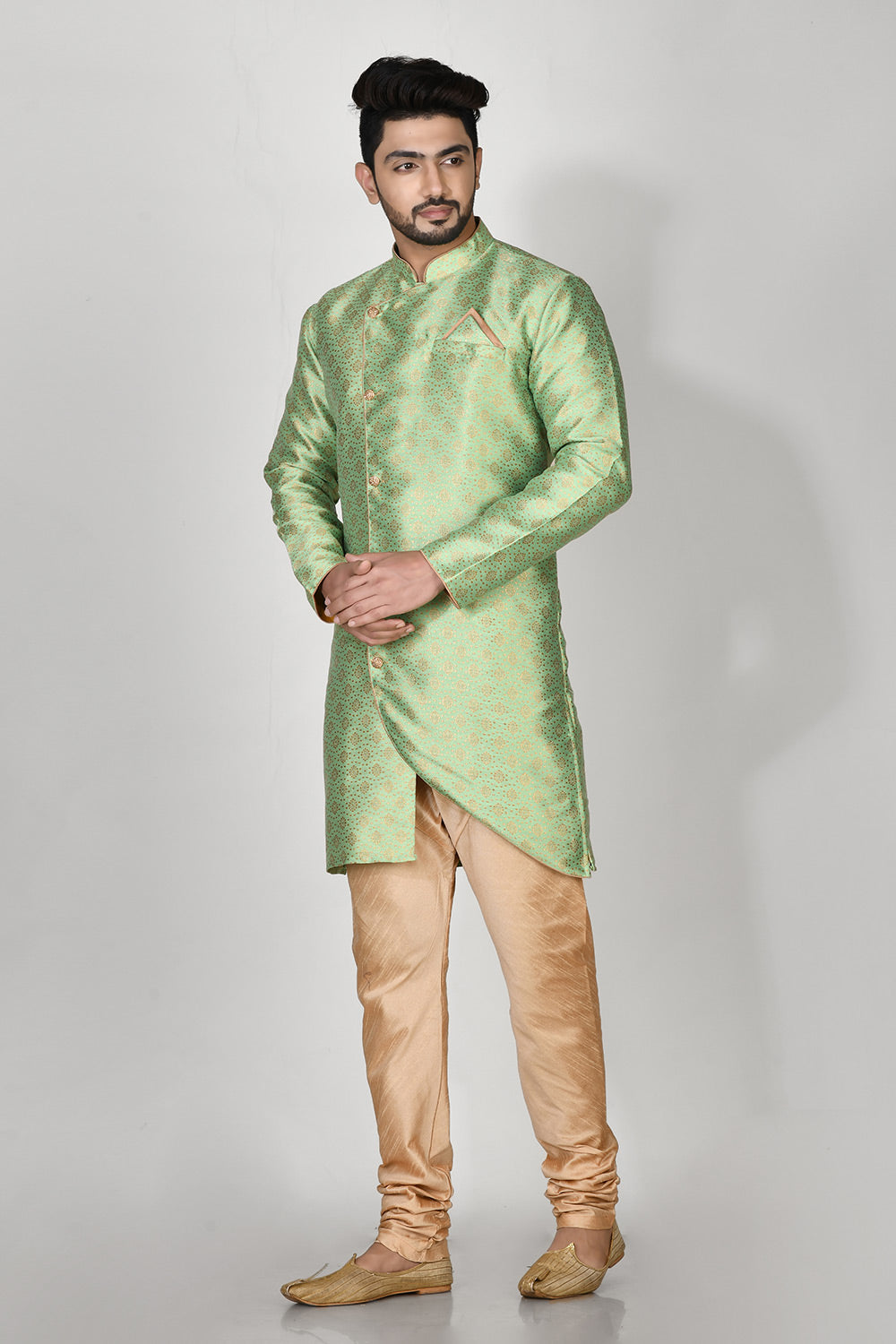 Pista Colour Jacquard Fabric Printed Kurta Pajama