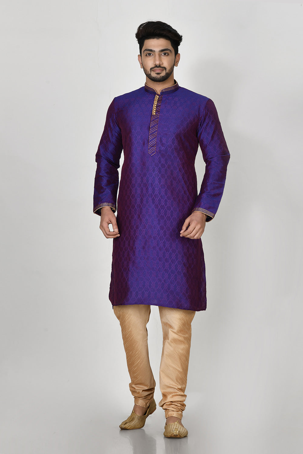 Purple Colour Art Silk Fabric Resham Embroidery Kurta Pajama