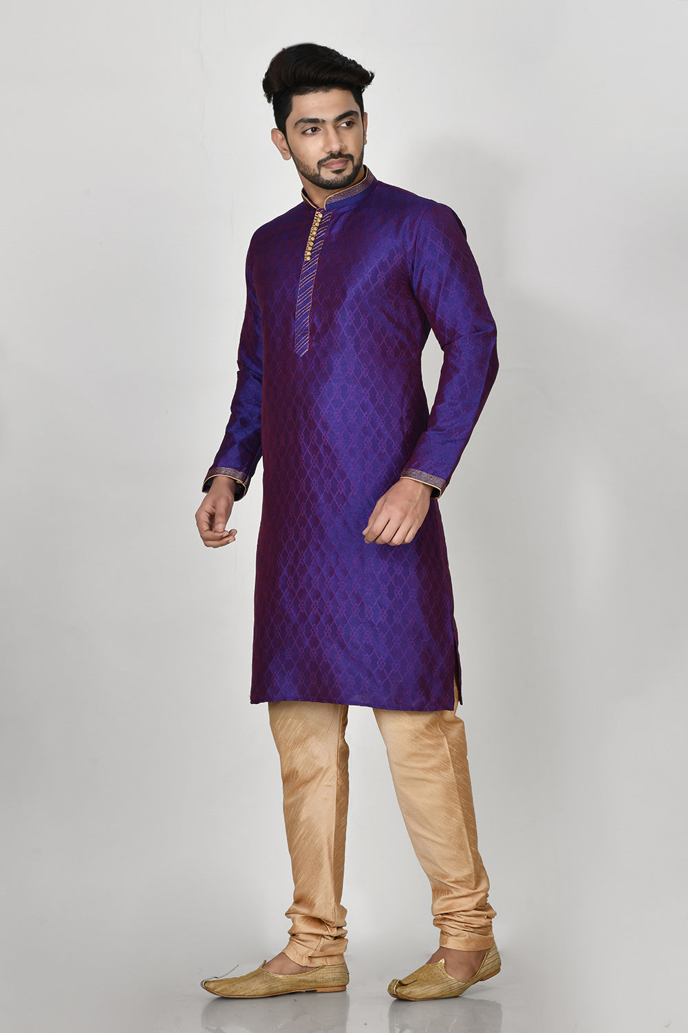 Purple Colour Art Silk Fabric Resham Embroidery Kurta Pajama